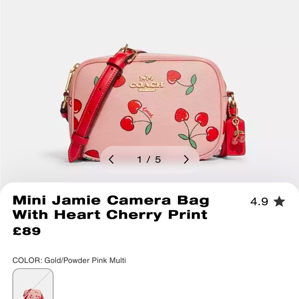 Coach Pink Cherry Print Crossbody Bag with Red Strap - Picture 4 of 4